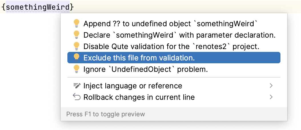 Exclude Qute template from validation