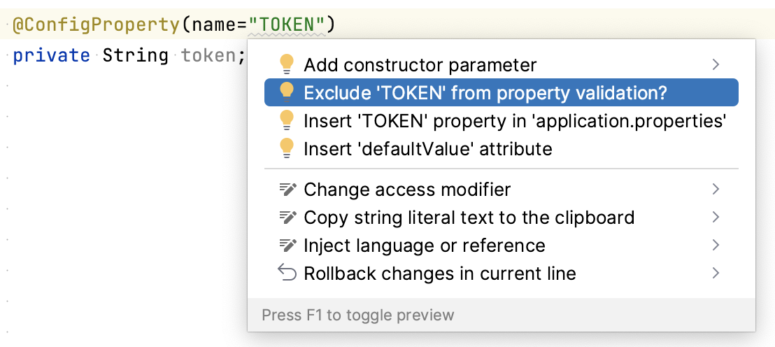 Quick-fix to exclude property from validation