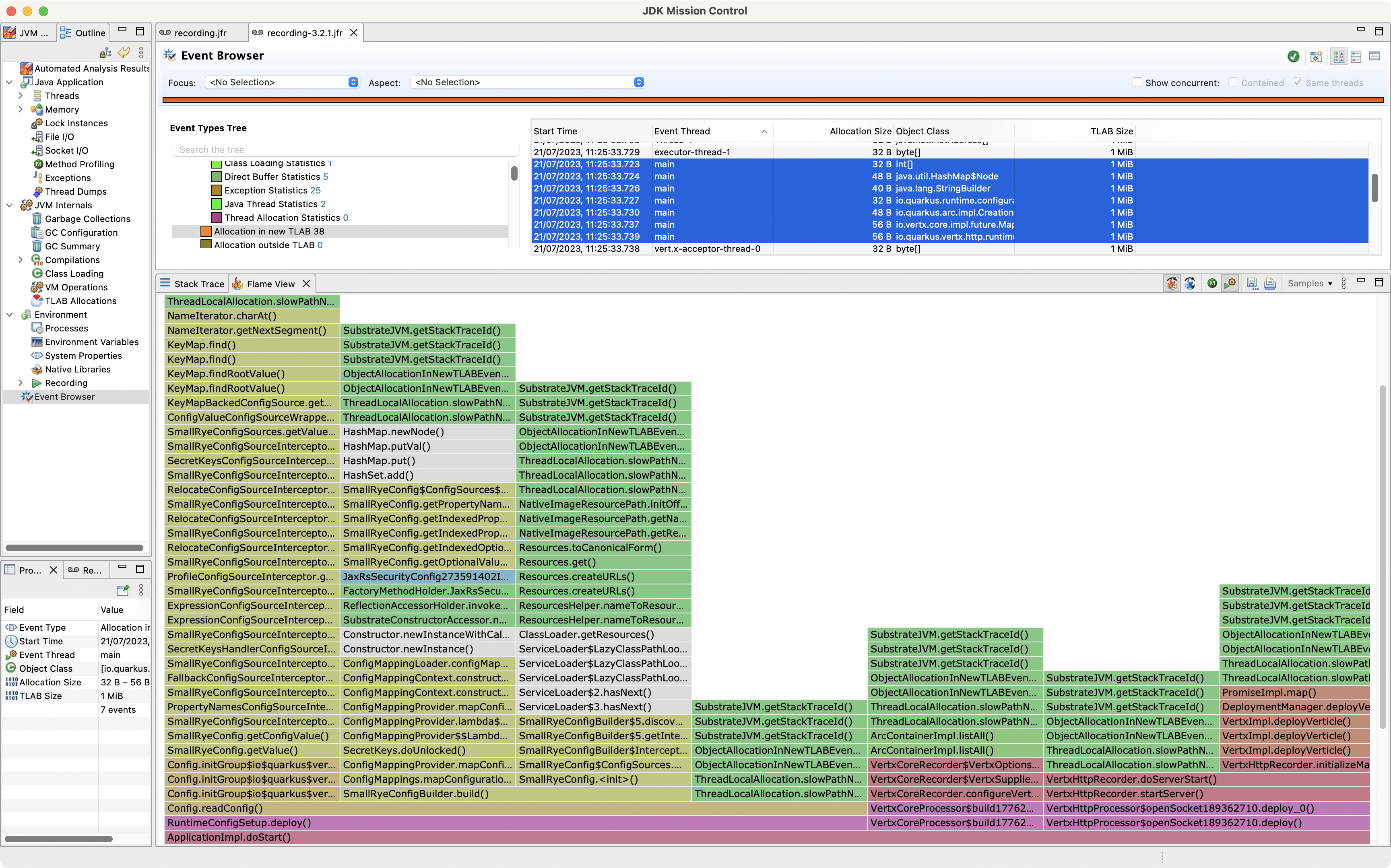 new tlab events from ApplicationImpl.doStart() method Quarkus 3.2.1.Final