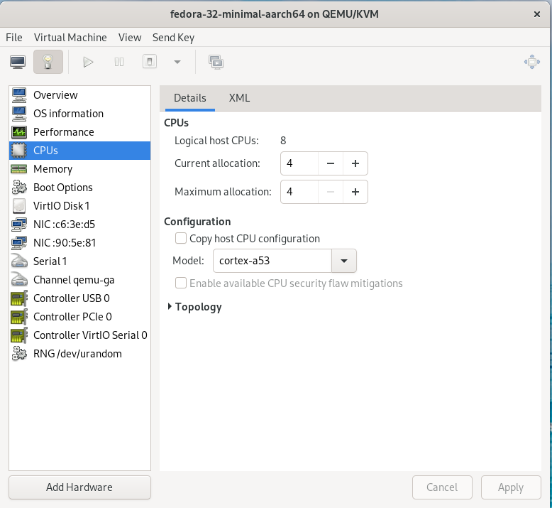 vm cpu config