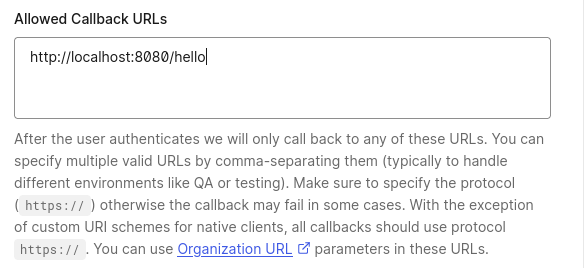 Auth0 allowed callback URL