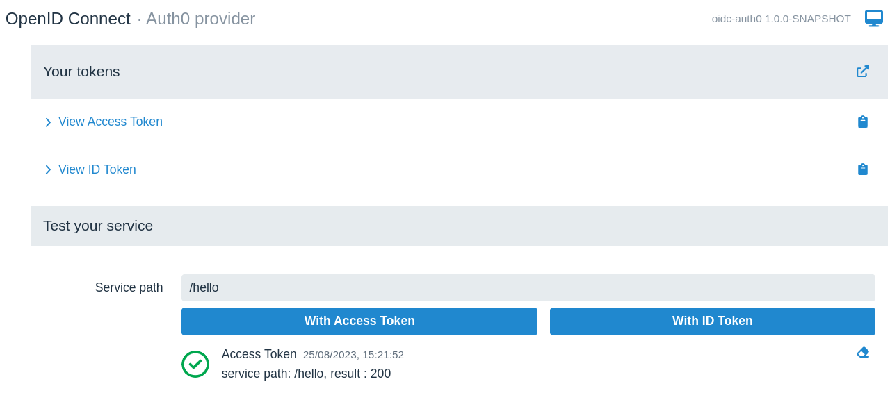 Auth0 Dev UI Test Access token